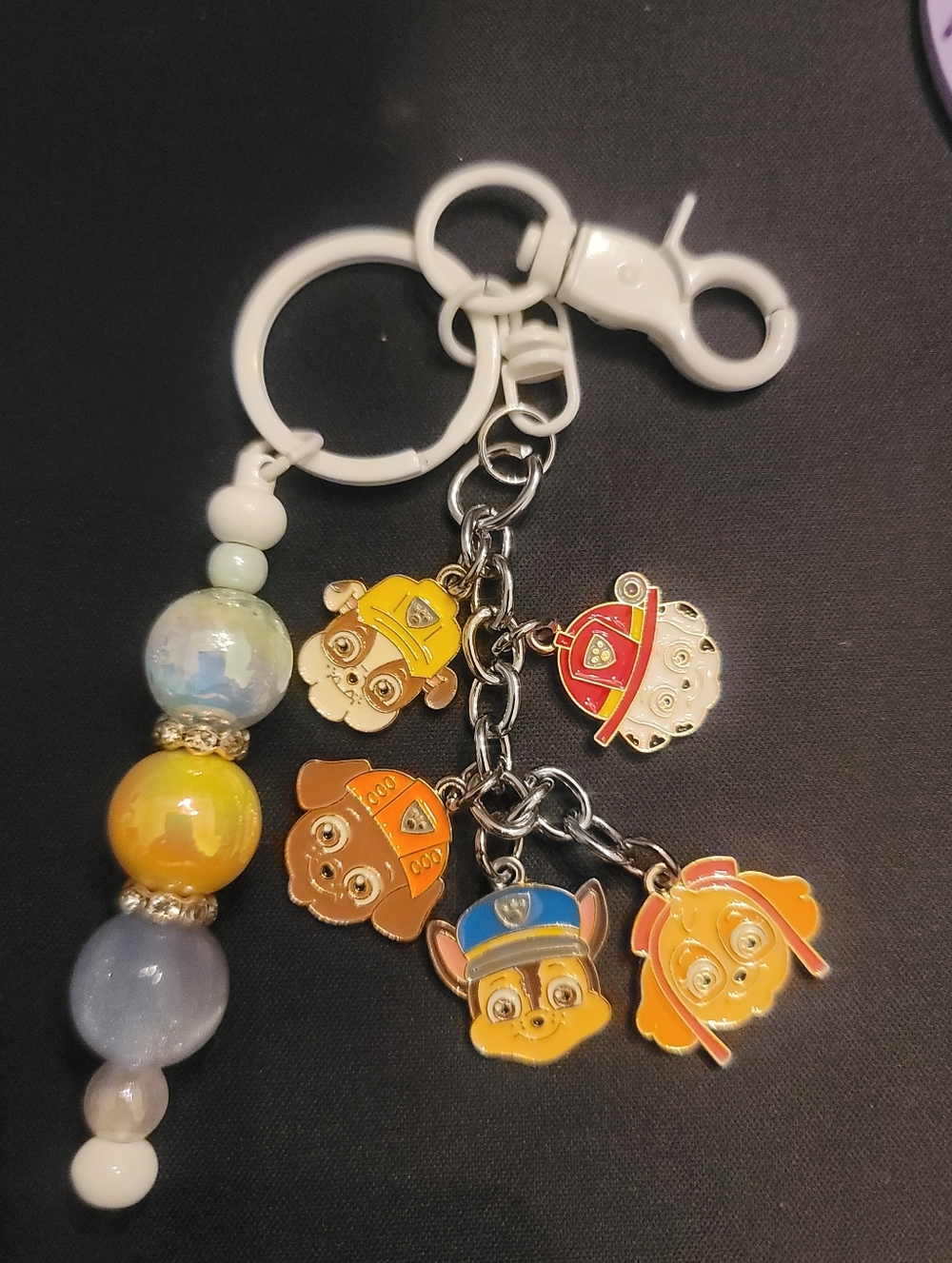 Paw Patrol Beaded Charm Keychain – Yellow, Orange, Blue